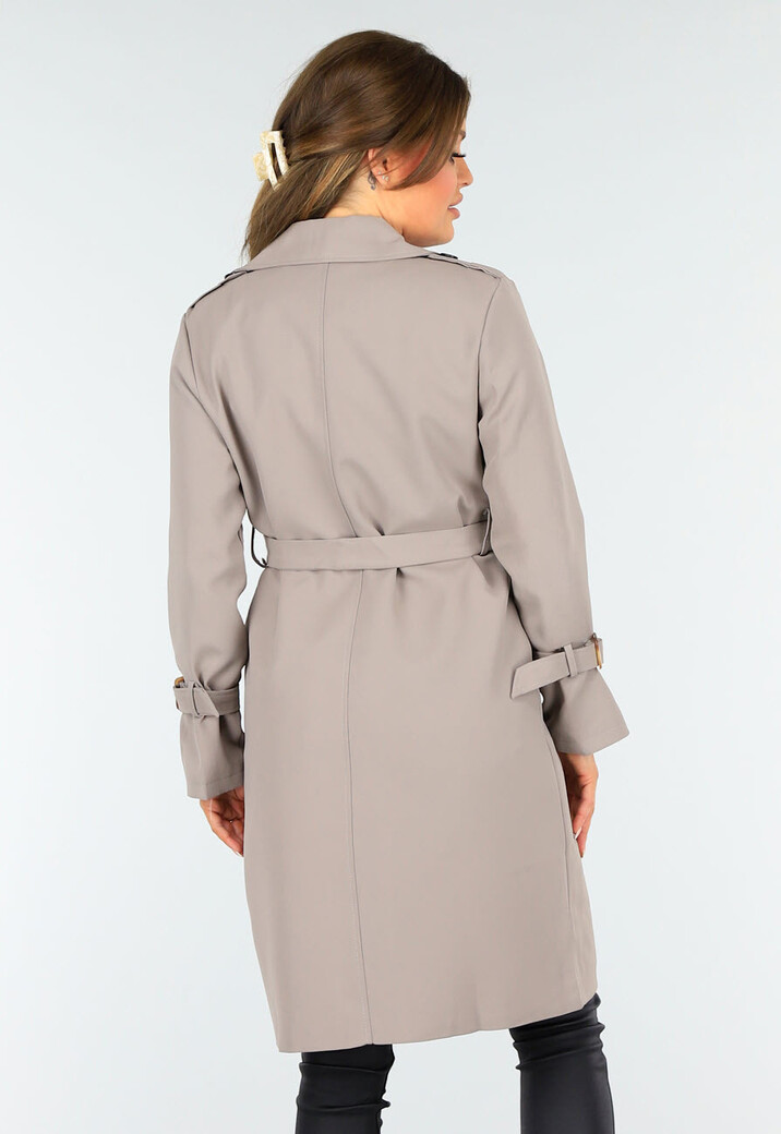 Taupe Trenchcoat met Knoopsluiting en Gespjes