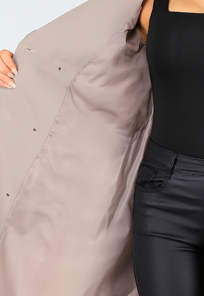 Taupe Trenchcoat met Knoopsluiting en Gespjes