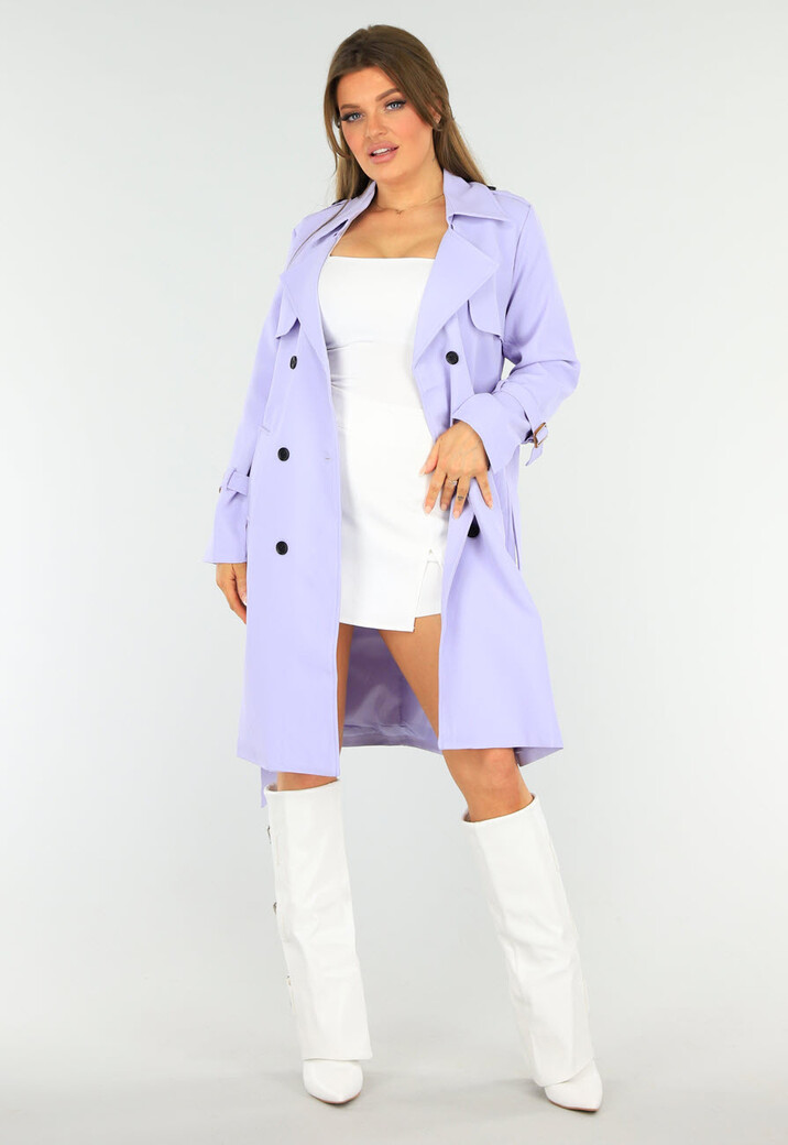 Lila Trenchcoat met Knoopsluiting