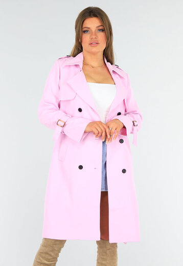 Roze Trenchcoat met Gesp Detail