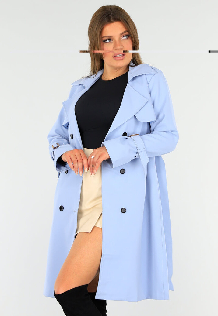 Lichblauwe Voorjaarsjas met Gesp Detail en Knoopsluiting