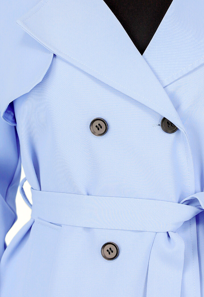 Lichblauwe Voorjaarsjas met Gesp Detail en Knoopsluiting