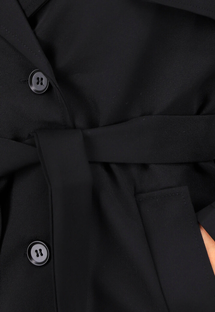 Zwarte Trenchcoat met Knoopsluiting en Gespjes