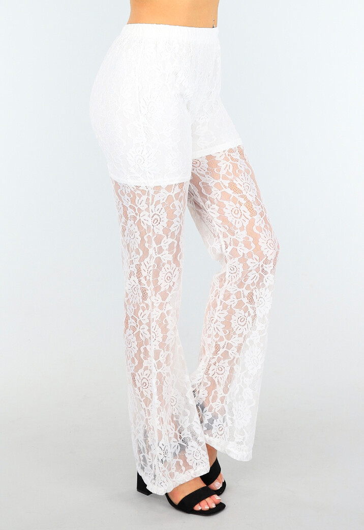 Witte Kanten Lange Broek met Ingewerkt Broekje en Tailleband