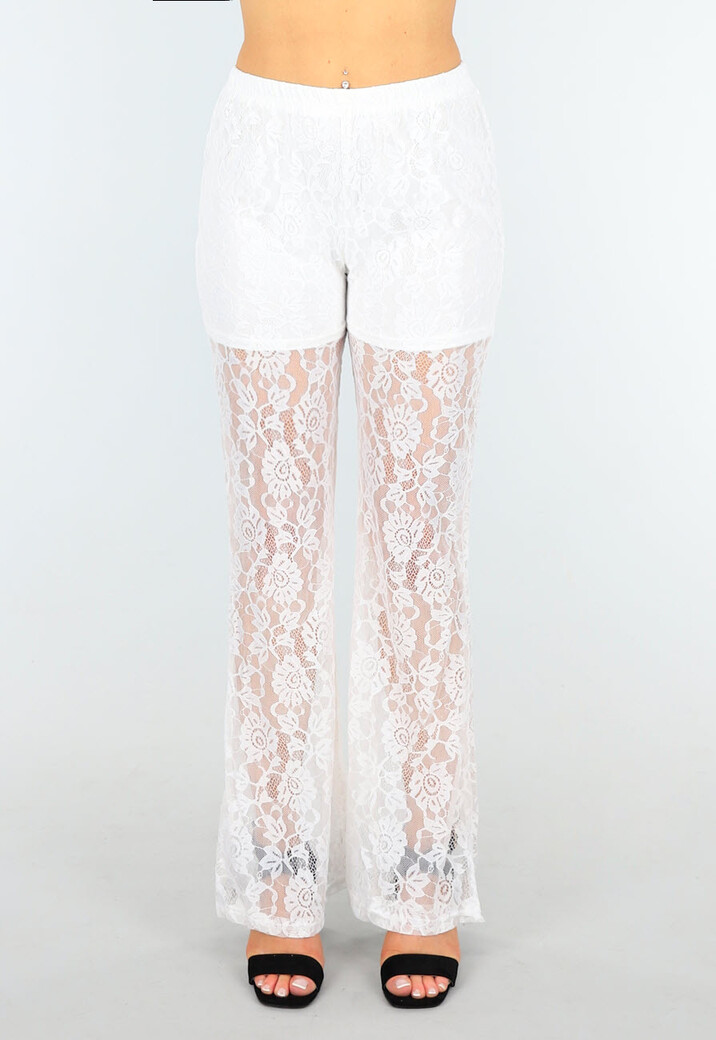 Witte Kanten Lange Broek met Ingewerkt Broekje en Tailleband