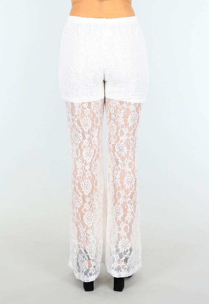 Witte Kanten Lange Broek met Ingewerkt Broekje en Tailleband