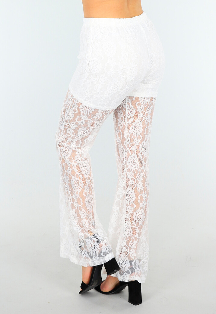 Witte Kanten Lange Broek met Ingewerkt Broekje en Tailleband