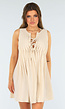 Geplooid Beige Jurkje met Striksluiting  en Losse Fit