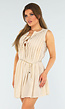 Geplooid Beige Jurkje met Striksluiting  en Losse Fit