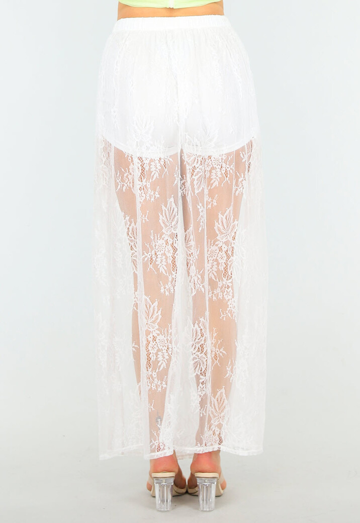 Witte Kanten Maxi Rok met Ingewerkt Stretch Broekje en Tailleband