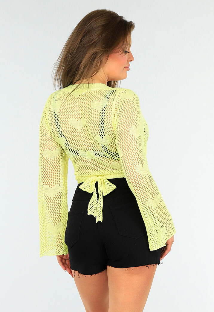 Felgele Cover-Up met Hartjes Patroon en Striksluiting