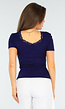 Donkerblauwe Stretch Top met Kanten Randje Ronde Hals