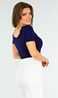 Donkerblauwe Stretch Top met Kanten Randje Ronde Hals