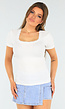 Witte Ribstof top met Ronde Hals