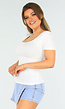 Witte Ribstof top met Ronde Hals