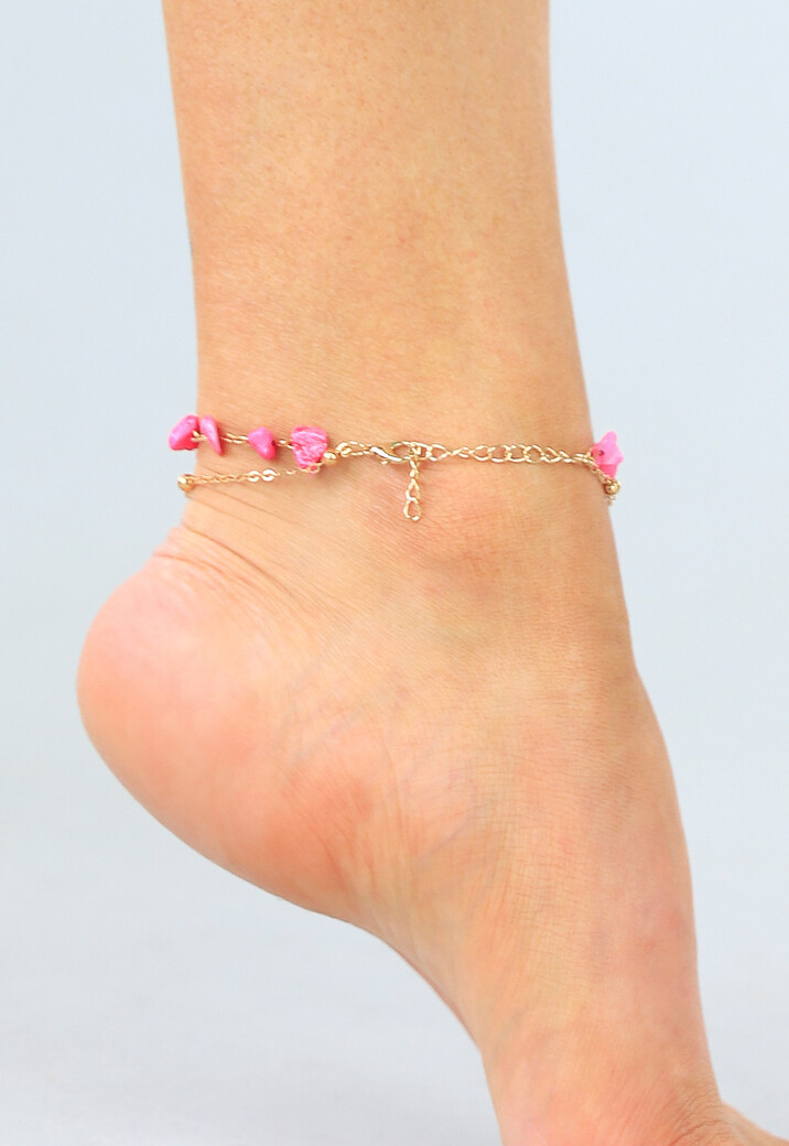 Goudkleurig Enkelbandje met Roze Steentjes en Dromenvanger Bedeltje