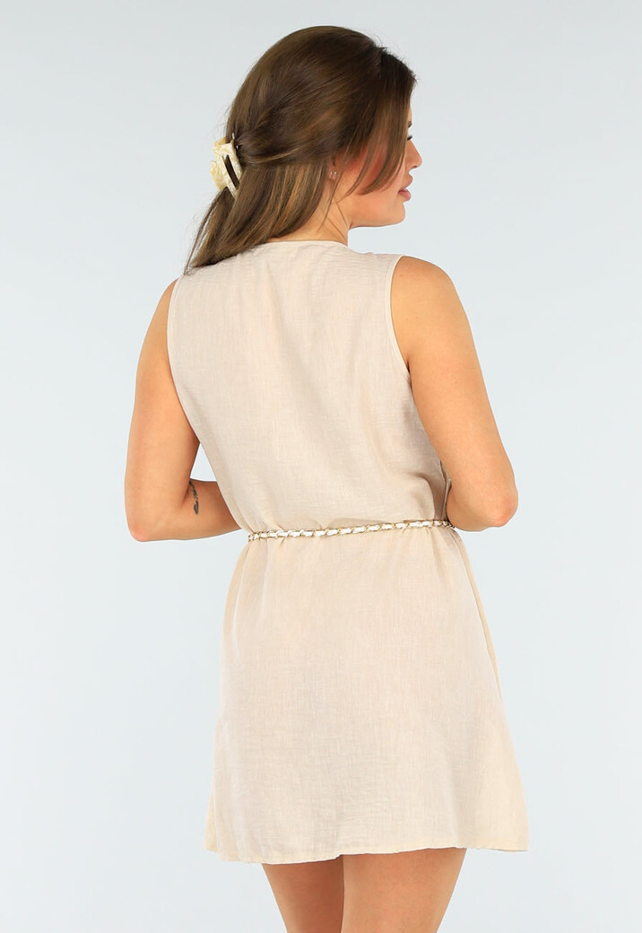 Goudkleurig Riempje met Ingeweven Wit Koord en Parelbloemen Detail