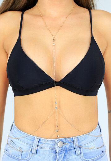 Goudkleurige Bodychain met Strass Detail