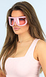 Roze Oversized Skibril  Festival Zonnebril met Glitters