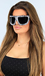 Zwarte Oversized Skibril Zonnebril met Zilveren Glitters