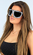 Zwarte Oversized Skibril Zonnebril met Zilveren Glitters
