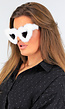 Witte Fluffy Festival Zonnebril met Donkere Hartvormige Glazen