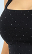 Zwarte Stretch Top met Glitters en Vierkante Hals