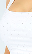 Witte Top met Strass Steentjes en Vierkante Hals