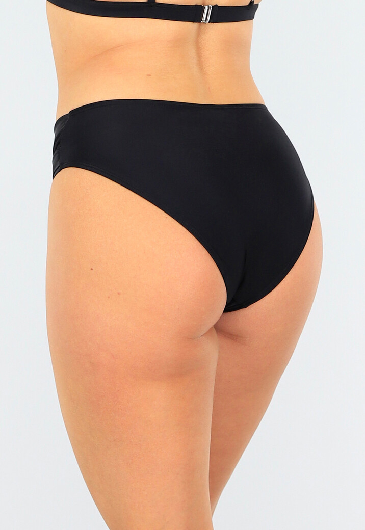 Zwart High Waist Bikinibroekje met Overslag Detail