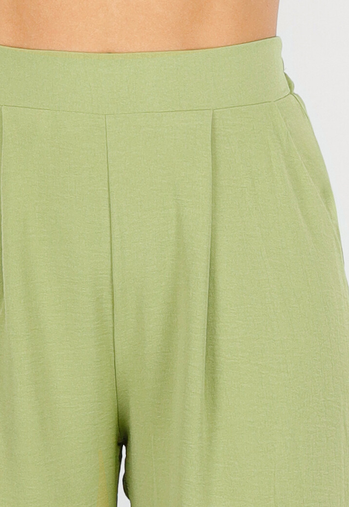 High Waist Olijfgroene Broek met een Linnenlook