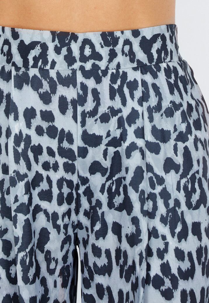 High Waist Leopard Print Linnelook Broek met Steekzakken