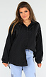 Zwarte Gestreepte Oversized Glitter Blouse met Knoopsluiting