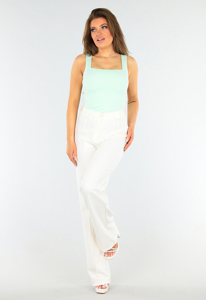 Lichtgroene Glitter Top met Vierkante Hals