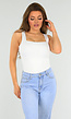 Witte Top met Strass Steentjes en Vierkante Hals