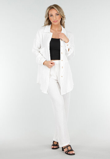 Witte Crinkle Set met Rechte Broek
