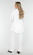 Witte Crinkle Stretch Set met Doorknoop Blouse en Rechte Broek met Elastische Tailleband