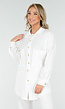 Witte Crinkle Stretch Set met Doorknoop Blouse en Rechte Broek met Elastische Tailleband