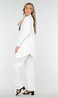 Witte Crinkle Stretch Set met Doorknoop Blouse en Rechte Broek met Elastische Tailleband