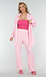 Lichtroze Crinkle Stretch Set met Rechte Broek en Doorknoop Blouse van Luchtige Stof