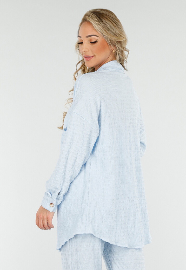 Lichtblauwe High Waist Stretch Set met Knoopsluiting