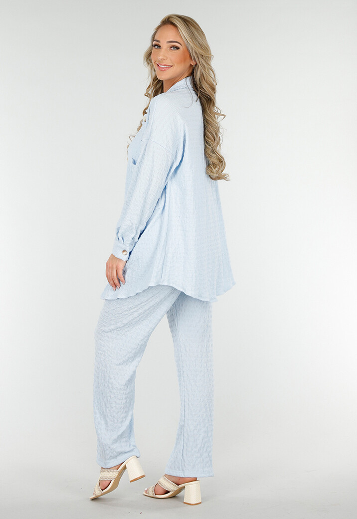 Lichtblauwe High Waist Stretch Set met Knoopsluiting