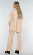 Beige Crinkle Stretch Set met Doorknoop Blouse en Rechte Broek met Elastische Tailleband