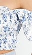 Witte Crop Top met Bloemetjesprint en Gesmockte Stretchstof en Ruffle Mouwen