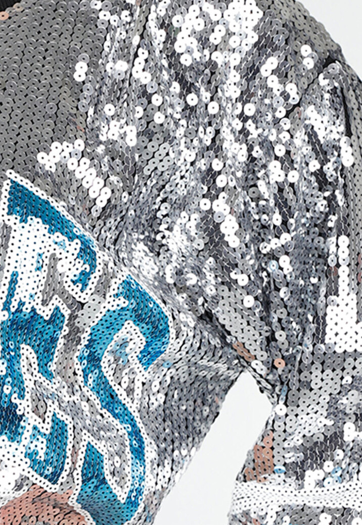 Zilveren Oversized Eagles Arend Jersey Jurk met Pailletten