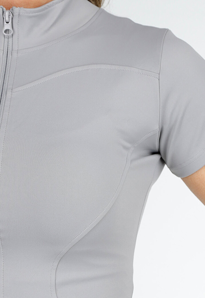 Grijze Sportset met Korte Mouwen Jasje en Corrigerende Short met Hoge Tailleband