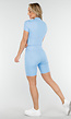 Lichtblauwe Sportset met Korte Mouwen Jasje, High-Waist Short en Corrigerende Band