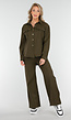 Khaki Set met Blouse en Straight Leg Broek met Gouden Knopen