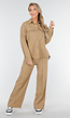Camel Set met Blouse met Gouden Knopen en Straight Leg Broek