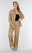 Camel Set met Blouse met Gouden Knopen en Straight Leg Broek