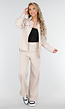Beige Tweedelige Set met Blouse met Borstzakken en Wijde Broek